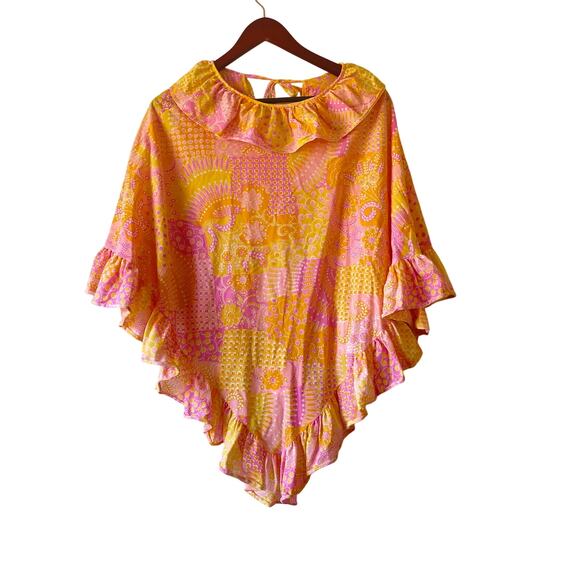 Vintage 70s patchwork ruffle detail poncho size small - Picture 1 of 7